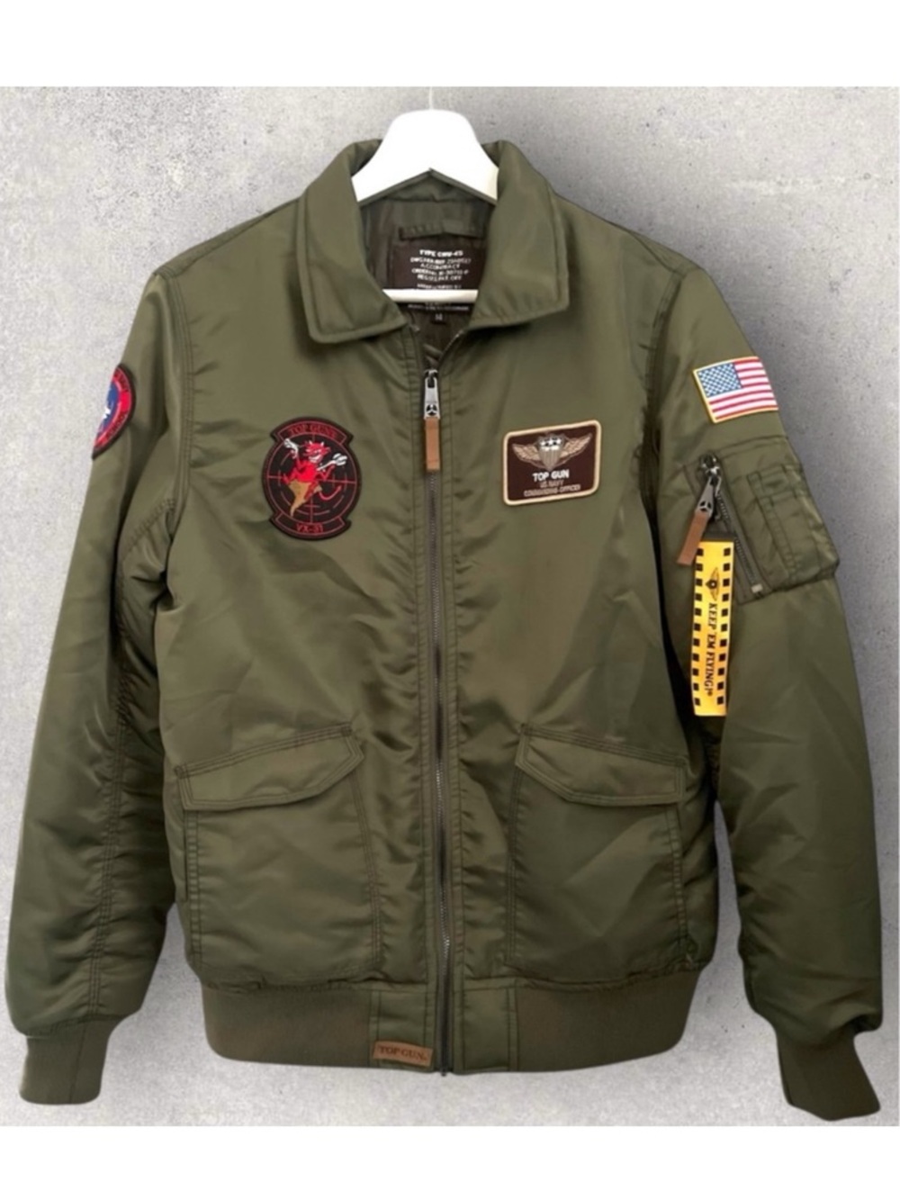 50% OFF 🤯 Top Gun Bomber Jacket Green US Navy Patches Boys 14